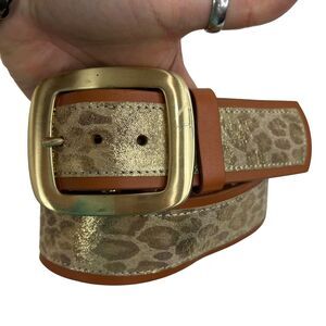 Vintage WCM Size M Belt New York Leopard Print Italian Leather Brass Buckle 2980